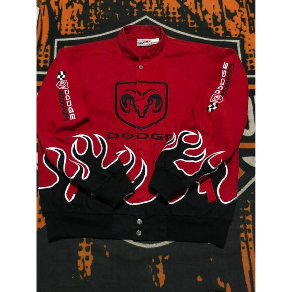 VTG Nascar Doge Racing Jacket Bomber Large MOTOSPORTS Flames - Picture 1 of 8